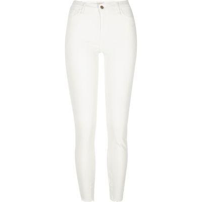 River Island Womens White Chewed Hem Amelie Super Skinny Jeans