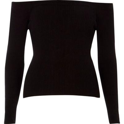 River Island Womens Bardot Lace-up Back Rib Knit Top