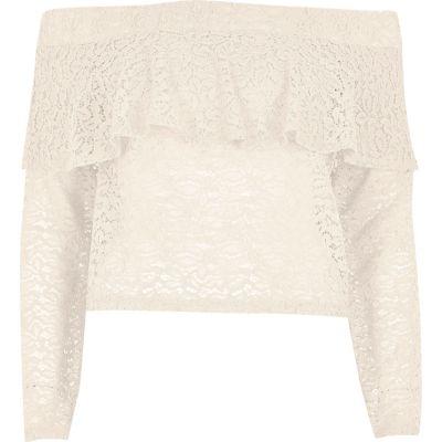 River Island Womens Lace Deep Frill Bardot Top