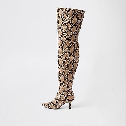 River Island Womens Snake Print Slouch Over The Knee Boots