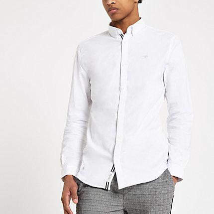 River Island Mens White Muscle Fit Oxford Shirt