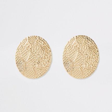 River Island Womens Gold Colour Snake Print Oval Stud Earrings