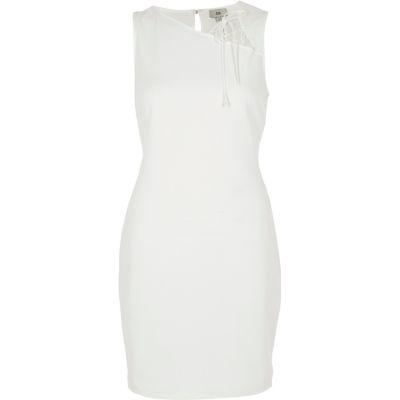 River Island Womens White Sleeveless Lace Insert Bodycon Dress
