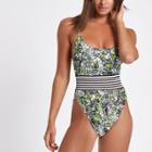 River Island Womens Floral Print Stripe Waist Swimsuit