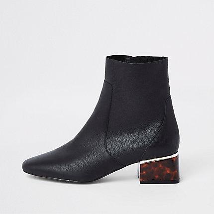 River Island Womens Leather Tortoise Shell Block Heel Boots