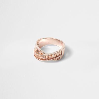 River Island Womens Rose Gold Tone Rhinestone Ring