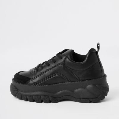 River Island Womens Faux Leather Chunky Lace Up Sneakers
