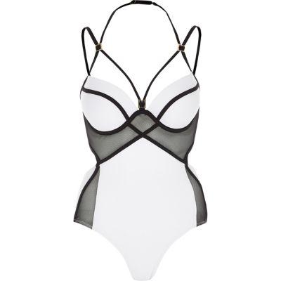 River Island Womens White And Strappy Plunge Swimsuit
