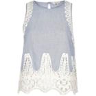 River Island Womens Chambray Lace Sleeveless Tank Top