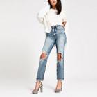 River Island Womens Authentic Denim Ripped Mom Jeans