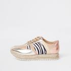 River Island Womens Gold Print Espadrille Lace-up Runner Trainers