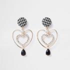River Island Womens Gold Tone Tweed Heart Drop Earrings