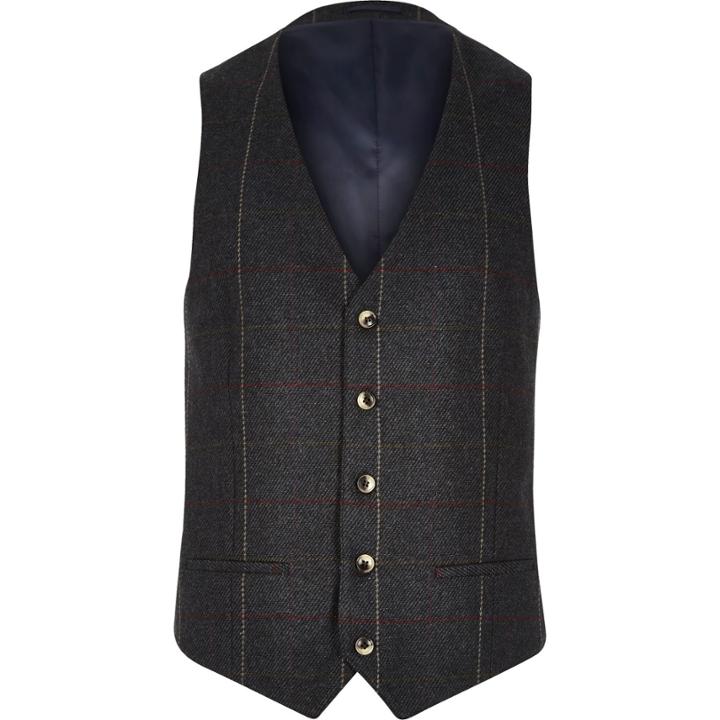 River Island Mensgreen Check Waistcoat