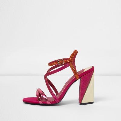 River Island Womens Strappy Asymmetric Block Heel Sandals