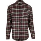 River Island Mensred Casual Check Flannel Slim Shirt