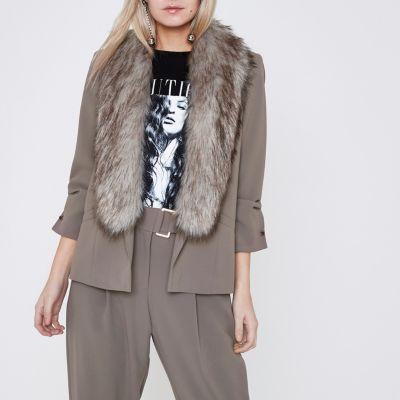 River Island Womens Petite Faux Fur Collar Blazer