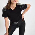 River Island Womens Rhinestone Shoulder Trim T-shirt