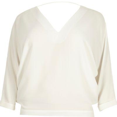 River Island Womens Plus White Plunge Strap Back Top