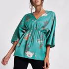 River Island Womens Tie Waist Floral Satin Kimono Top