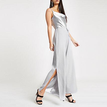 River Island Womens Silver Cowl Neck Cami Strap Jumpsuit