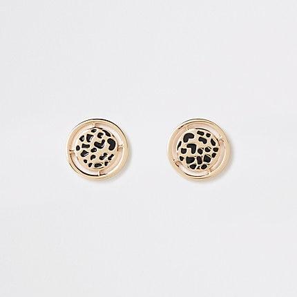 River Island Womens Gold Color Leopard Design Stud Earrings