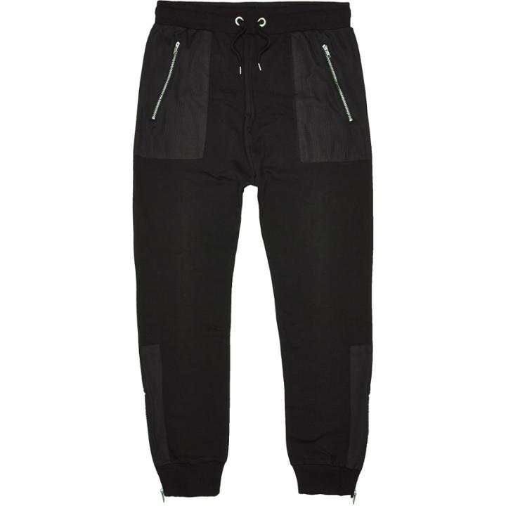 River Island Mensblack Mesh Pocket Joggers