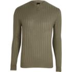 River Island Mens Rib Knit Long Sleeve Henley Top