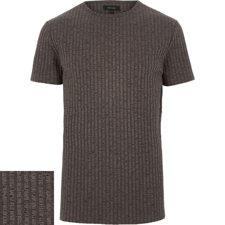 River Island Mensbrown Chunky Ribbed T-shirt
