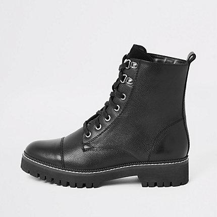River Island Womens Leather Lace-up Hiking Boots