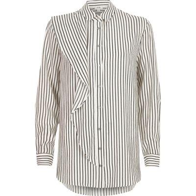 River Island Womens White Stripe Frill Long Sleeve Shirt