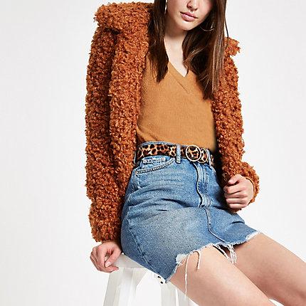 River Island Womens High Rise Cut Hem Mini Skirt