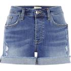 River Island Womens Mid Wash Boyfriend Fit Denim Shorts