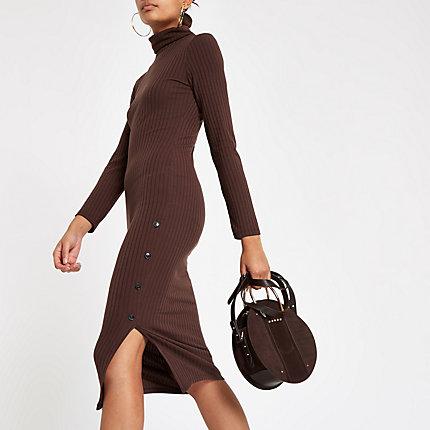 River Island Womens Roll Neck Bodycon Midi Dress