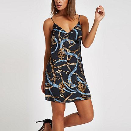 River Island Womens Chain Print Wrap Cami Slip Dress