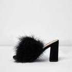 River Island Womens Fluffy Feather Block Heel Mules