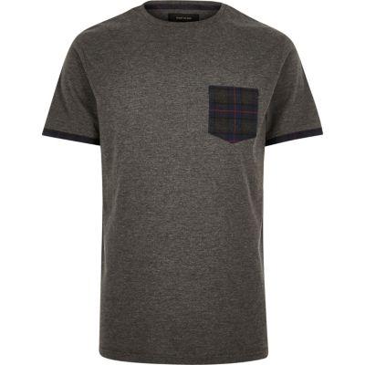 River Island Mens Check Pocket T-shirt