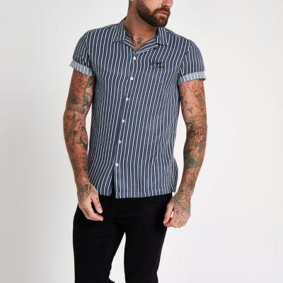 River Island Mens Stripe 'carpe Diem' Embroidered Shirt
