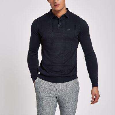 River Island Mens Slim Fit Long Sleeve Polo Shirt