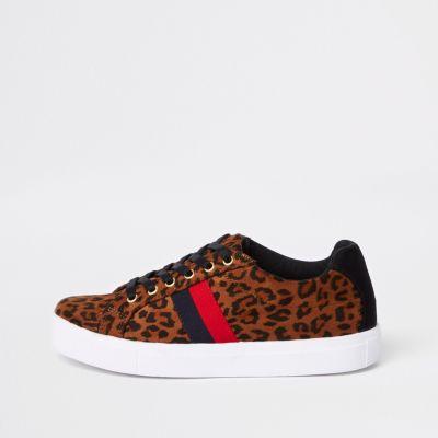 River Island Womens Leopard Print Lace-up Plimsolls