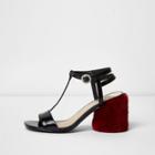 River Island Womens T-bar Red Fur Block Heel Sandals