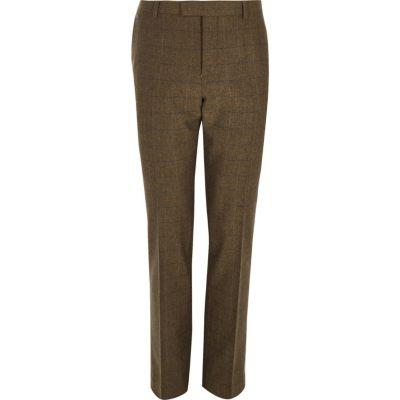 River Island Mens Check Wool-blend Slim Fit Pants