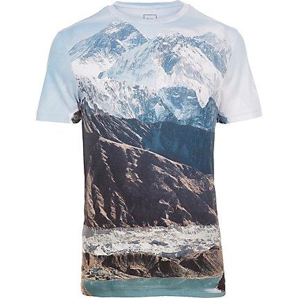 River Island Mens White Landscape Print Muscle Fit T-shirt