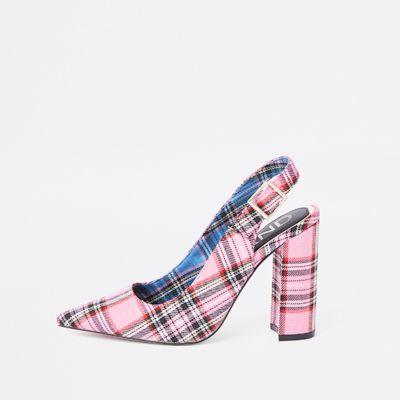 River Island Womens Tartan Block Heel Sling Back Court Shoes