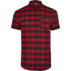 River Island Mensred Buffalo Check Short Sleeve Shirt