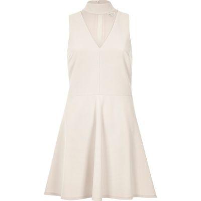 River Island Womens Nude Choker Mesh Skater Dress