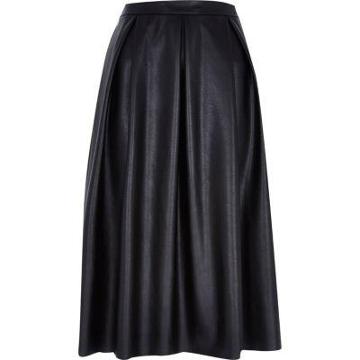 River Island Leather-look Pleated Midi Skirt