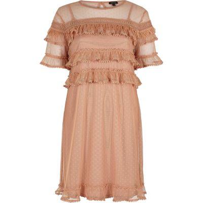 River Island Womens Dark Nude Mesh Frill Front