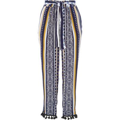 River Island Womens Stripe Pom Pom Hem Tapered Trousers