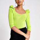 River Island Womens Neon Puff Sleeve Square Neck Top