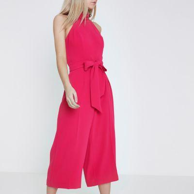 River Island Womens Petite Halter Neck Culotte Jumpsuit